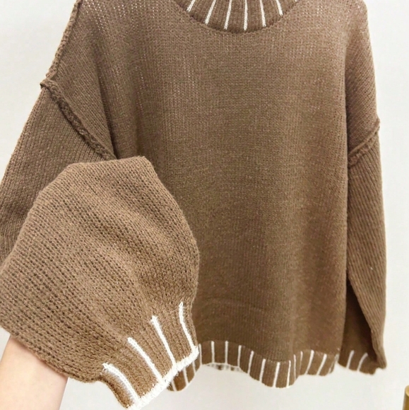 Women's Oversized Drop Shoulder Long Sleeve Round Neck Casual Sweater - Picture 3 of 5